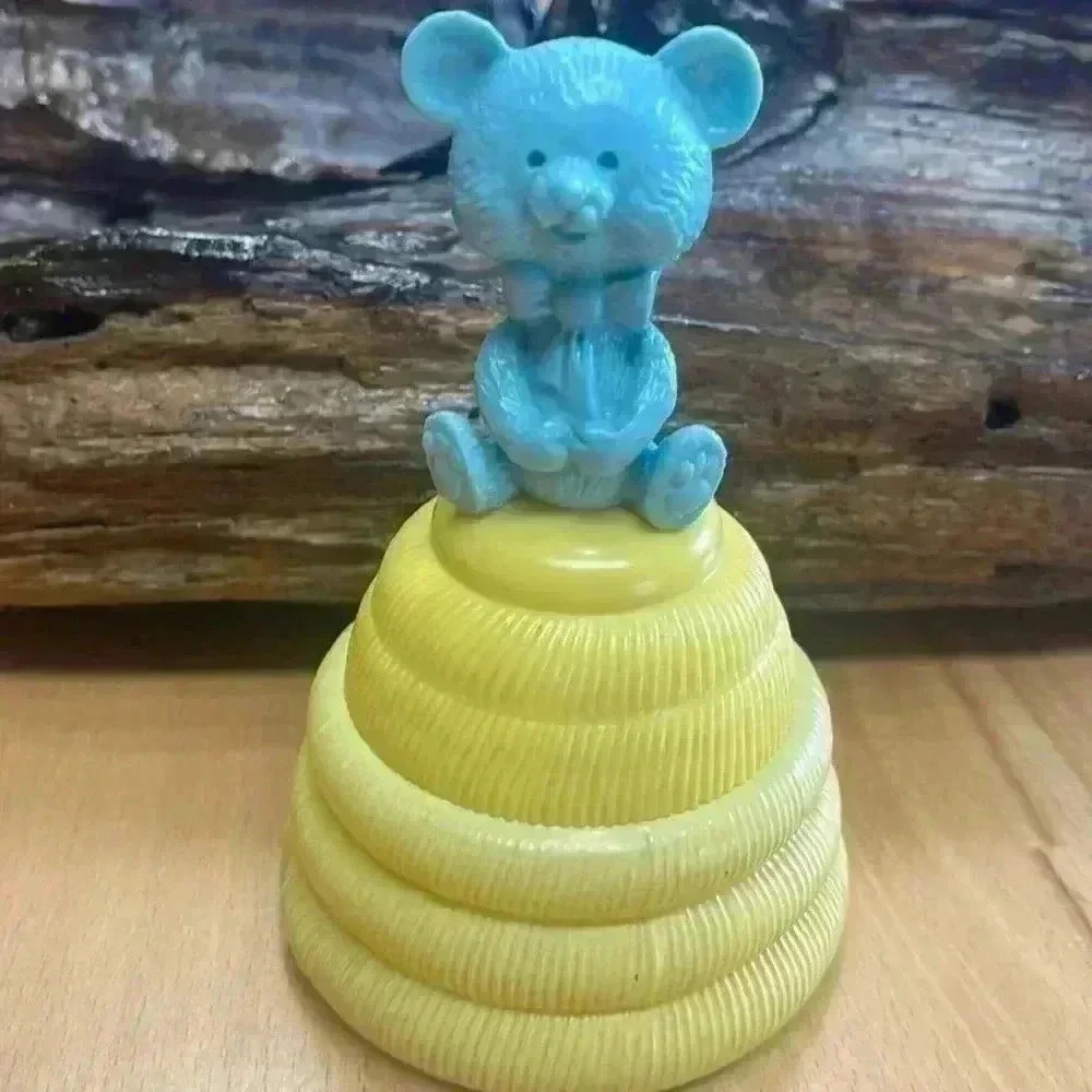 Avon Honeybear, baby cream, teddy bear on beehive. Vintage.